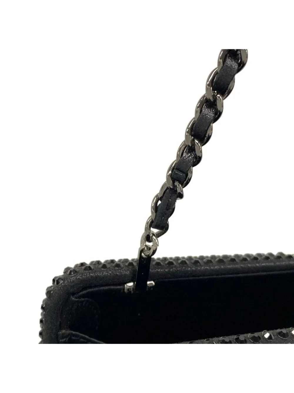 Chanel Shoulder Bag Black White Chain Silver Kiss Lock Strass CC Minadiere